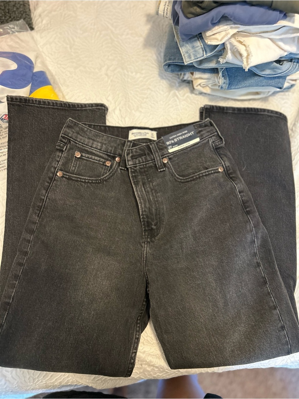 Abercrombie & Fitch Men's Washed Black Slim Straight Jeans